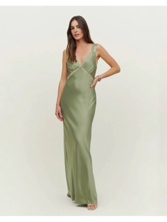 Reformation Dresses & Skirts - Reformation Chania Artichoke Silk Olive Green Slip Maxi Lace NWT Gown Dress XL